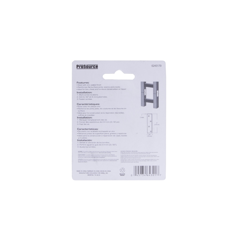 ProSource MP-Z03-C4PS Mending Plate, 3 in L, 3/4 in W, Steel, Screw Mounting